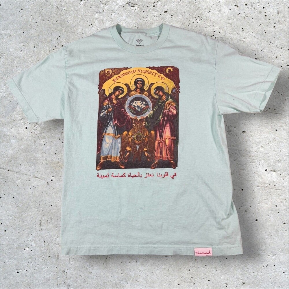 Diamond Supply Co Arabic Script Religious Icon T-Shirt Mint Green Mens Large L